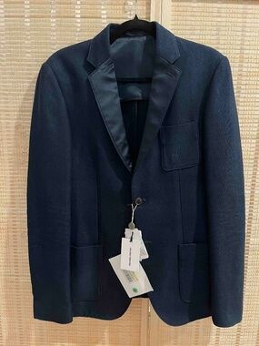 Mauro Grifoni Men's Blazer IT 46 US 36 Navy Cotton Satin Lapel NWT Italy